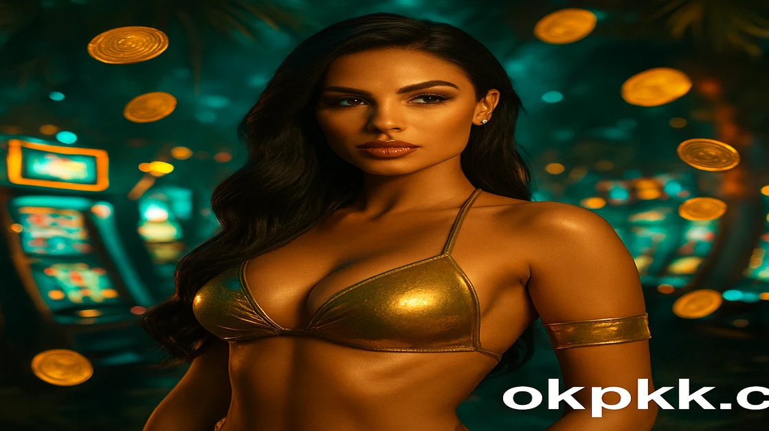 চামড়া টপ পরা একটি শক্তিশালী নারী যোদ্ধা একটি পিস্তল ধরে রয়েছে, যার পাশে একটি ফোনে okpk অ্যাপটি দেখা যাচ্ছে; অ্যাপটি বুলেট ও অ্য্যাকশন-থিমযুক্ত আইকনগুলিতে পরিপূর্ণ, সর্বোচ্চ অ্যাডভেঞ্চার-গেমারের জন্য প্রস্তুত।